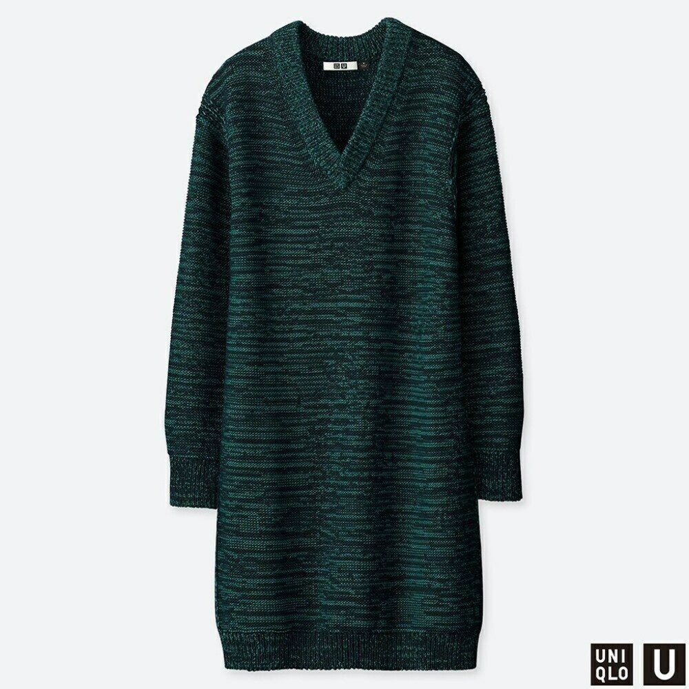UNIQLO U Color Mixed Oversized Long Sleeve Sweater Dress Green Size Small S